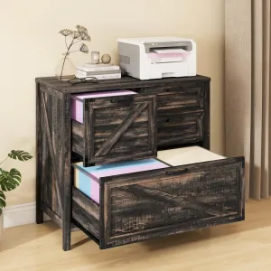 Lateral File Cabinet with 4 Drawers Farmhouse File Cabinet for Letter/Legal/A4 Size Hanging Files, Large Wood File Storage Cabinets Printer Stand for Home Office Cabinet, Dark Rustic Oak