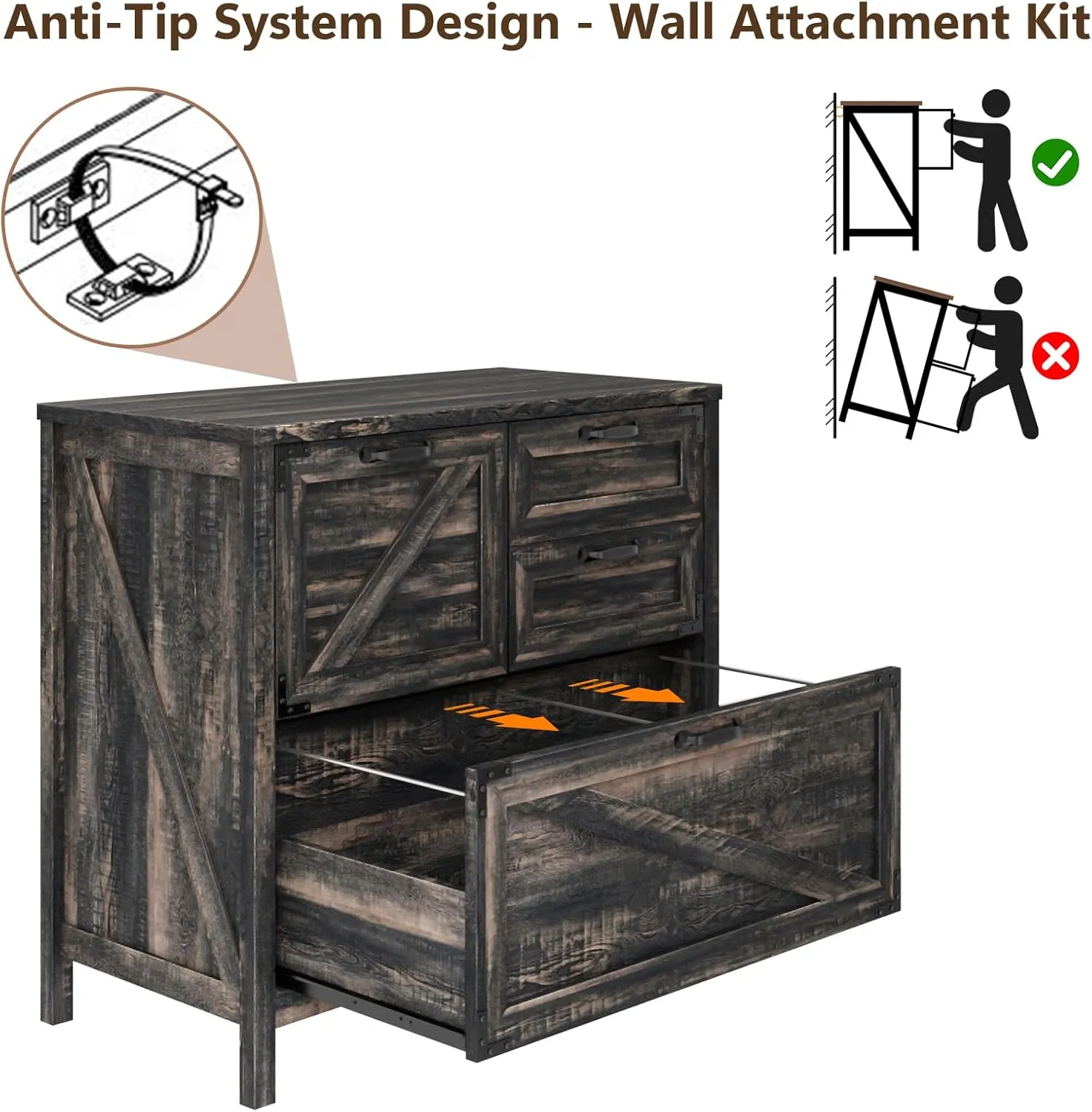 Lateral File Cabinet with 4 Drawers Farmhouse File Cabinet for Letter/Legal/A4 Size Hanging Files, Large Wood File Storage Cabinets Printer Stand for Home Office Cabinet, Dark Rustic Oak