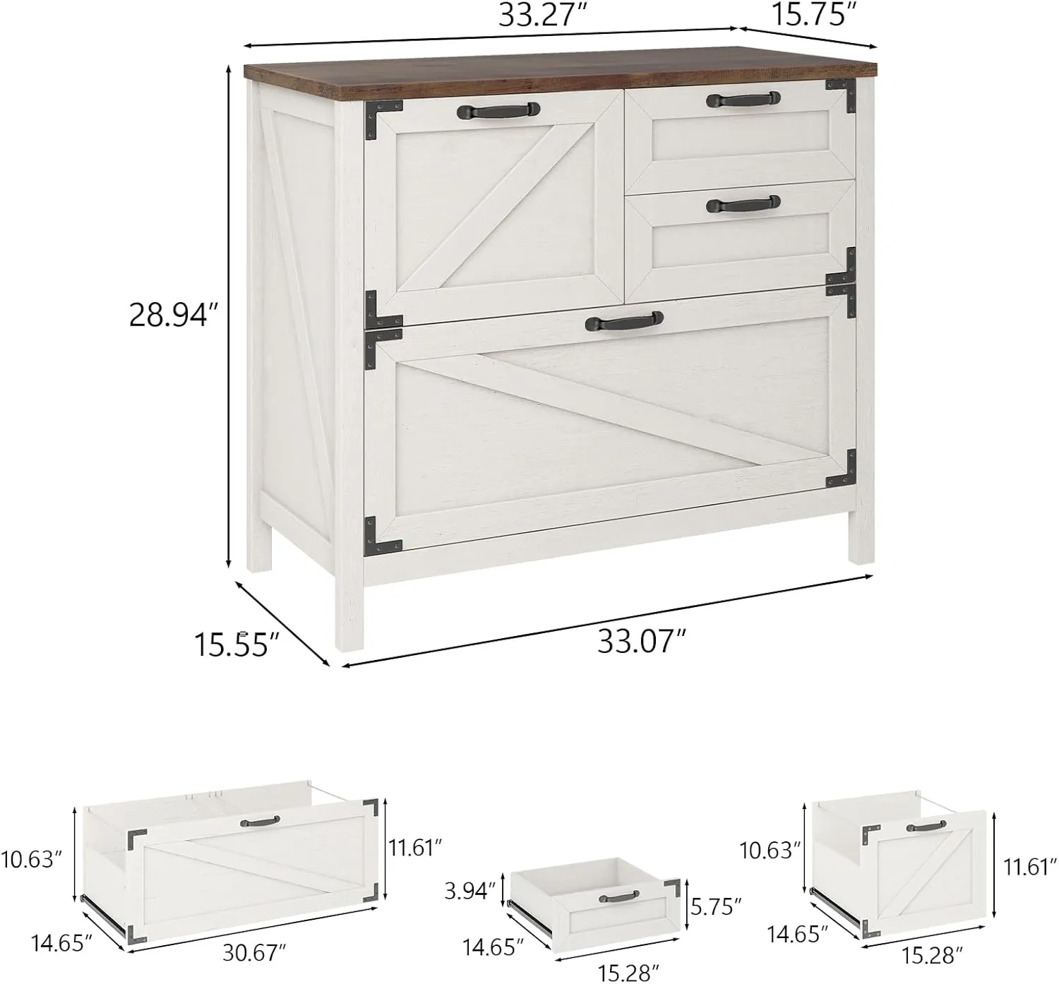 Lateral File Cabinet with 4 Drawers Farmhouse File Cabinet for Letter/Legal/A4 Size Hanging Files, Large Wood File Storage Cabinets Printer Stand for Home Office Cabinet, Rustic White