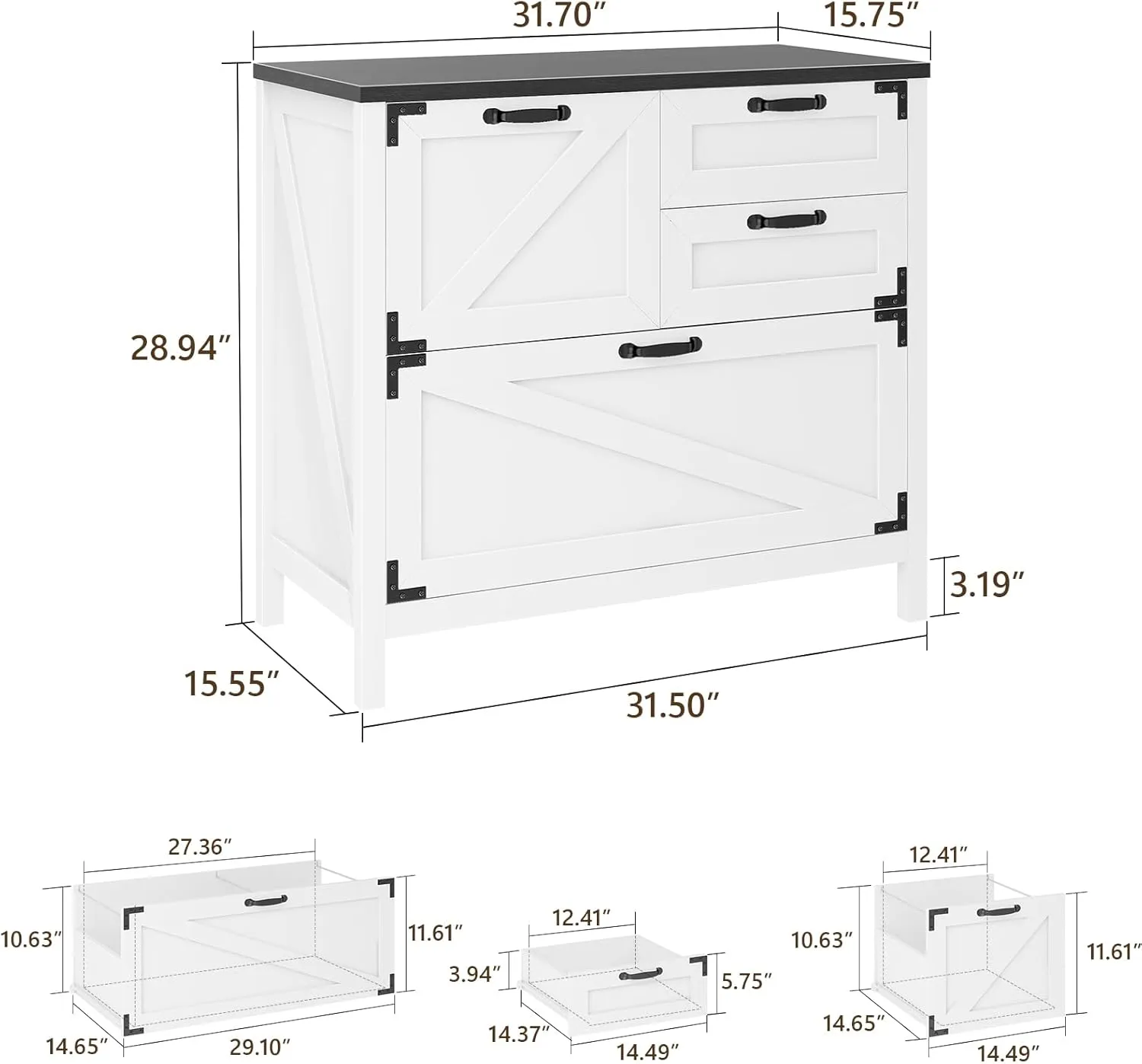 Lateral File Cabinet with 4 Drawers Farmhouse File Cabinet for Letter/Legal/A4 Size Hanging Files, Large Wood File Storage Cabinets Printer Stand for Home Office Cabinet, White and Black