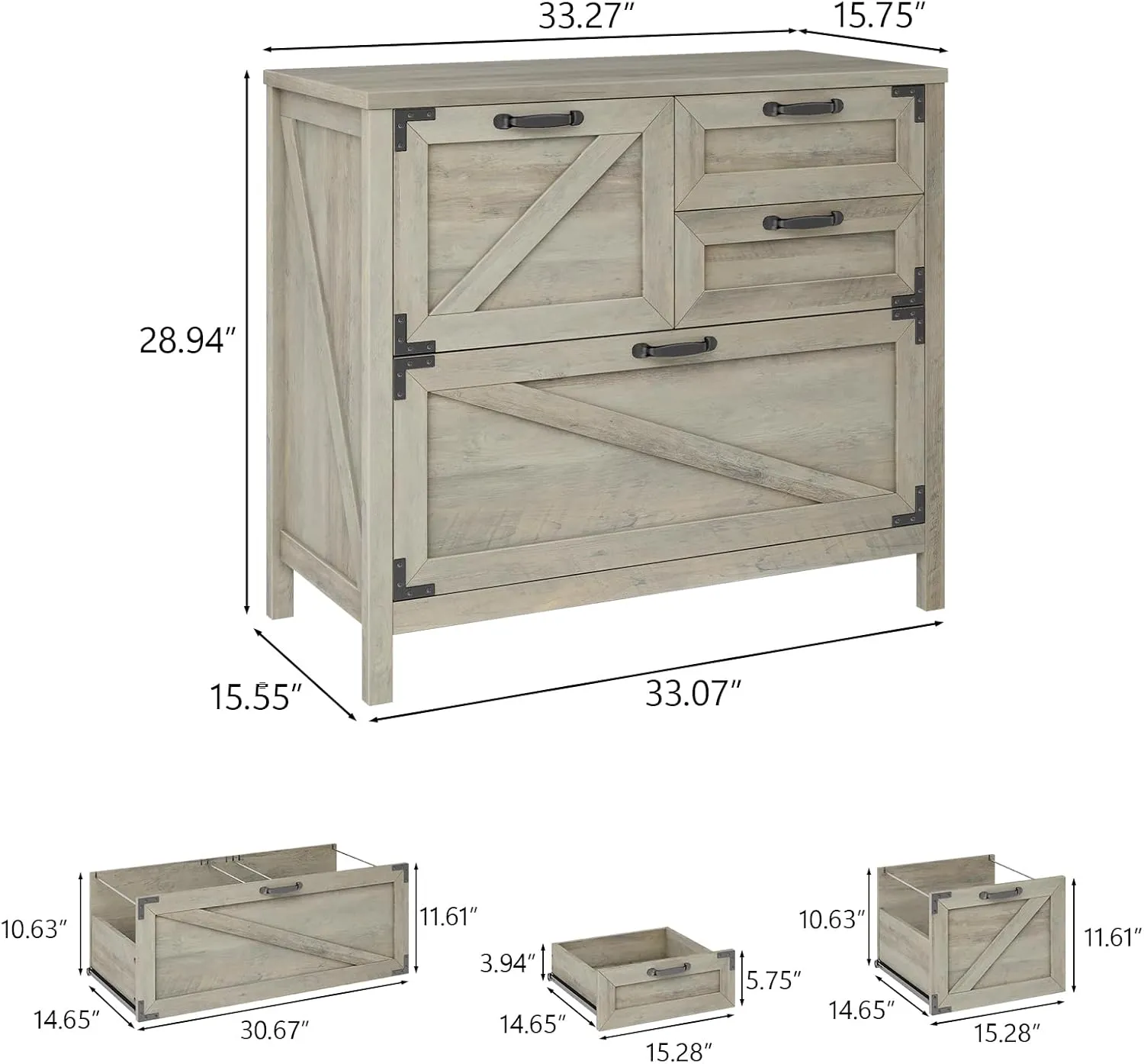 Lateral File Cabinet with 4 Drawers, Farmhouse File Cabinet for Letter/Legal/A4 Size Hanging Files, Large Wood File Storage Cabinets Printer Stand for Home Office Cabinets, Rustic Grey