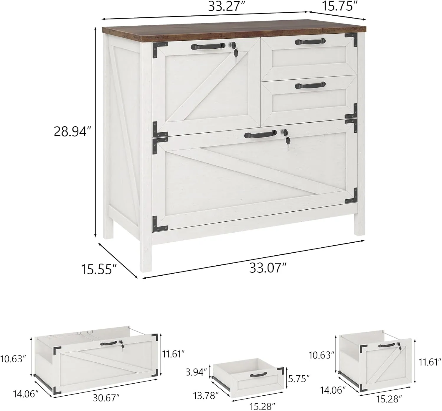 Lateral File Cabinet with 4 Drawers, Farmhouse File Cabinet for Letter/Legal/A4 Size Hanging Files, Large Wood File Storage Cabinets Printer Stand for Home Office Cabinets, White with Lock
