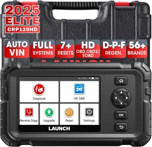 LAUNCH CRP129 HD Heavy Duty Truck Scanner, Full System Diagnostic Diesel Scan Tool with D.P.F Regen, 7  Resets, Speed Limit Adjust, Oil Reset for Cummins, Detroit, Isuzu, Volvo&More