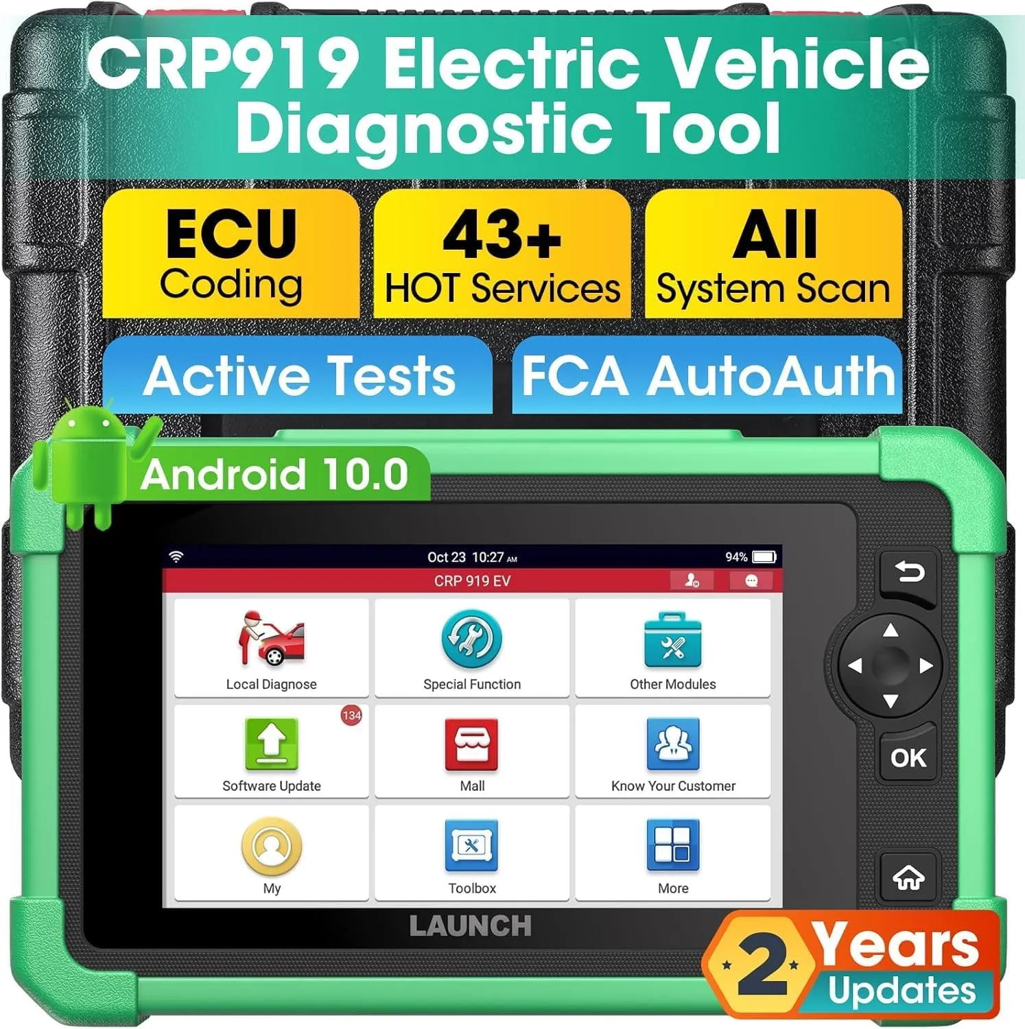 LAUNCH X431 CRP919 EV 2025 Bidirectional Scan Tool, for Electric Vehicles New Energy Cars, All-in-One Full System Diagnostic Scanner, 43  Reset, ECU Coding, CANFD&DOIP, FCA AutoAuth, 2Yrs Free Update