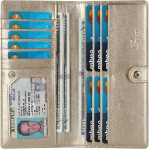Lavemi Ultra Slim Thin Leather Women Wallet RFID Blocking Credit Card Holder Bifold Long Ladies Billfold