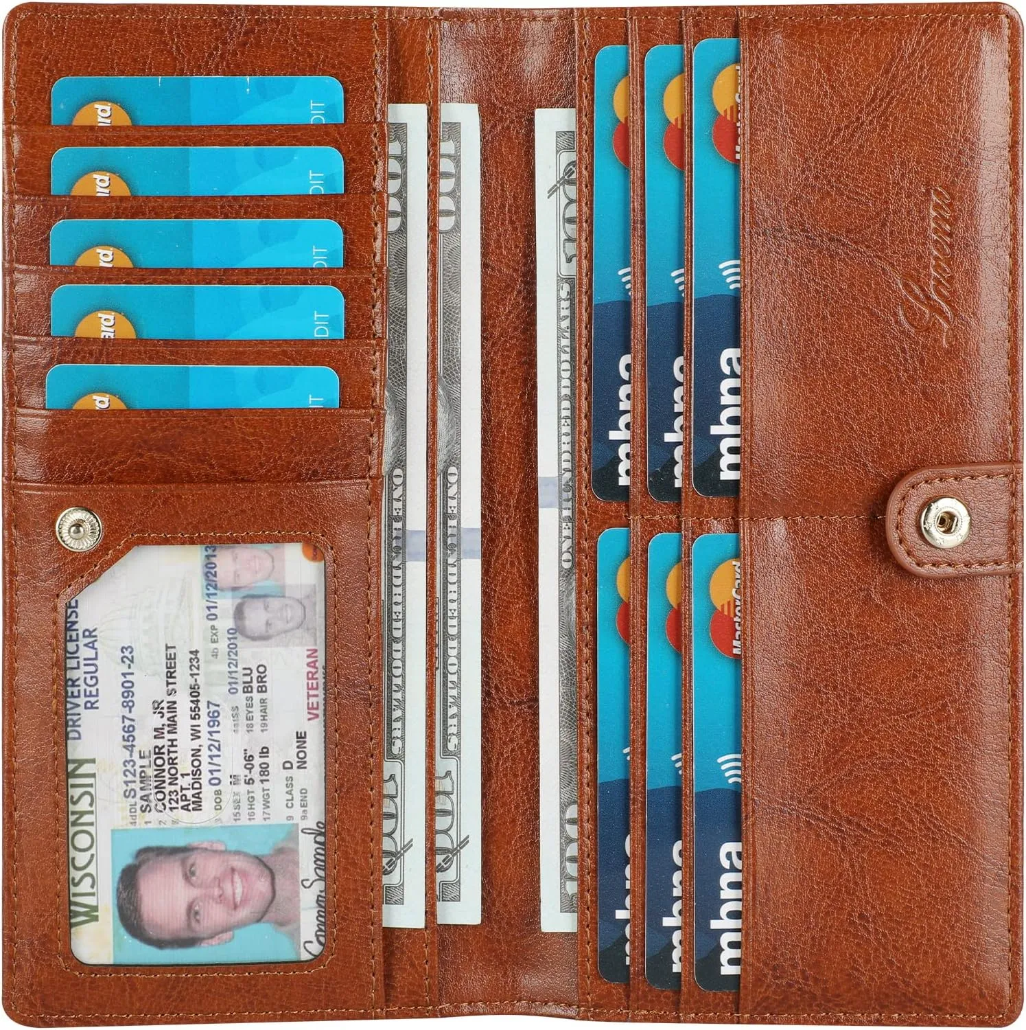 Lavemi Ultra Slim Thin Leather Women Wallet RFID Blocking Credit Card Holder Bifold Long Ladies Billfold