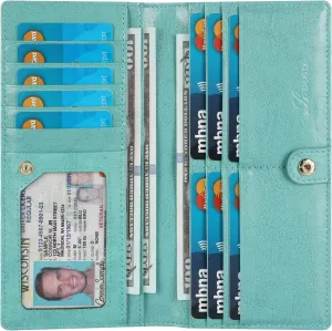 Lavemi Ultra Slim Thin Leather Women Wallet RFID Blocking Credit Card Holder Bifold Long Ladies Billfold