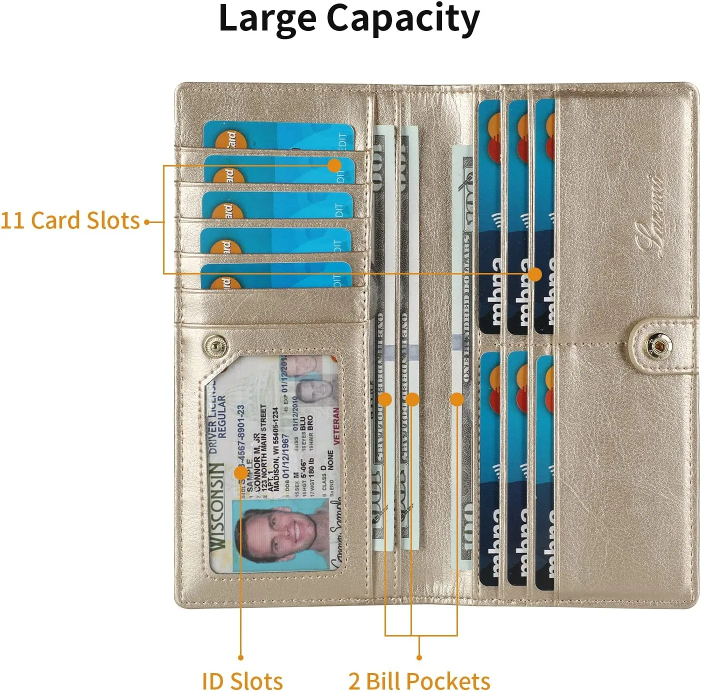 Lavemi Ultra Slim Thin Leather Women Wallet RFID Blocking Credit Card Holder Bifold Long Ladies Billfold