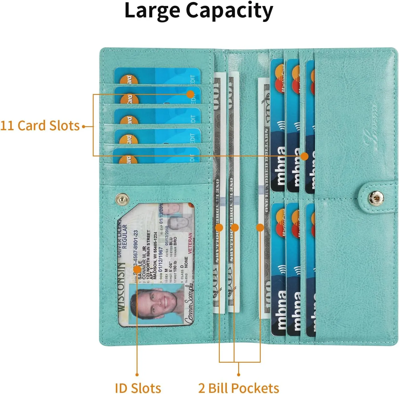 Lavemi Ultra Slim Thin Leather Women Wallet RFID Blocking Credit Card Holder Bifold Long Ladies Billfold