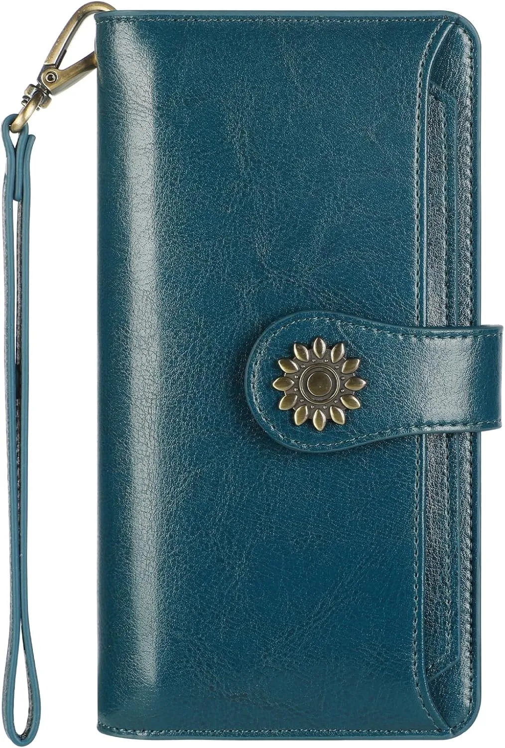 Lavemi Womens Genuine Leather Large Capacity RFID Blocking Wallets Clutch Card Holder With Wristlet Strap