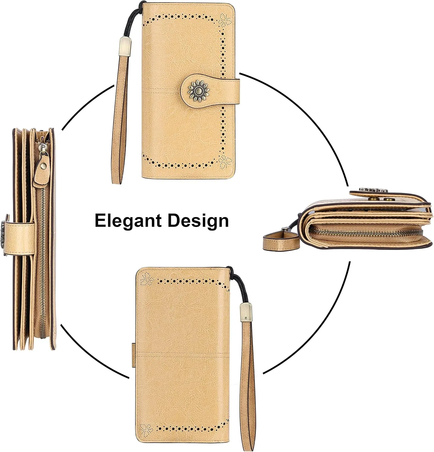 Lavemi Womens Large Capacity Genuine Leather RFID Blocking Wallets Wristlet Clutch Card Holder