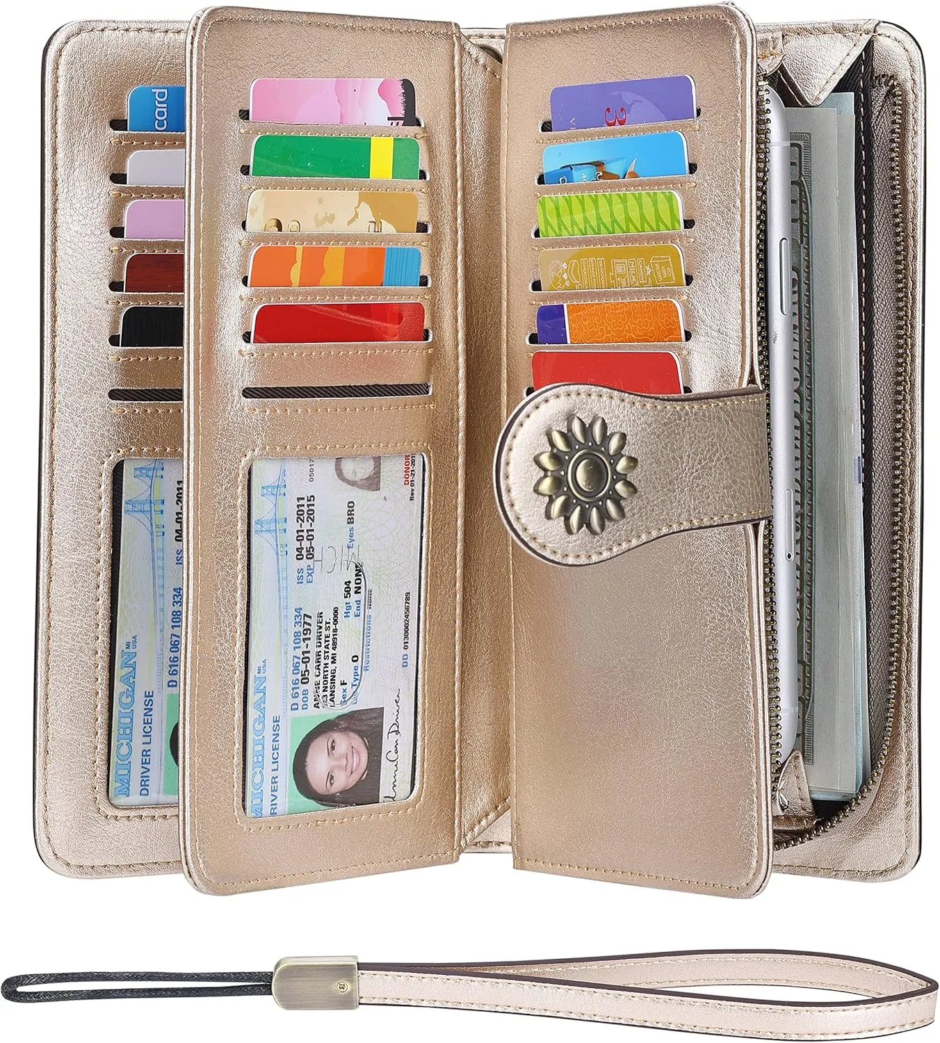 Lavemi Womens Large Capacity Genuine Leather RFID Blocking Wallets Wristlet Clutch Card Holder