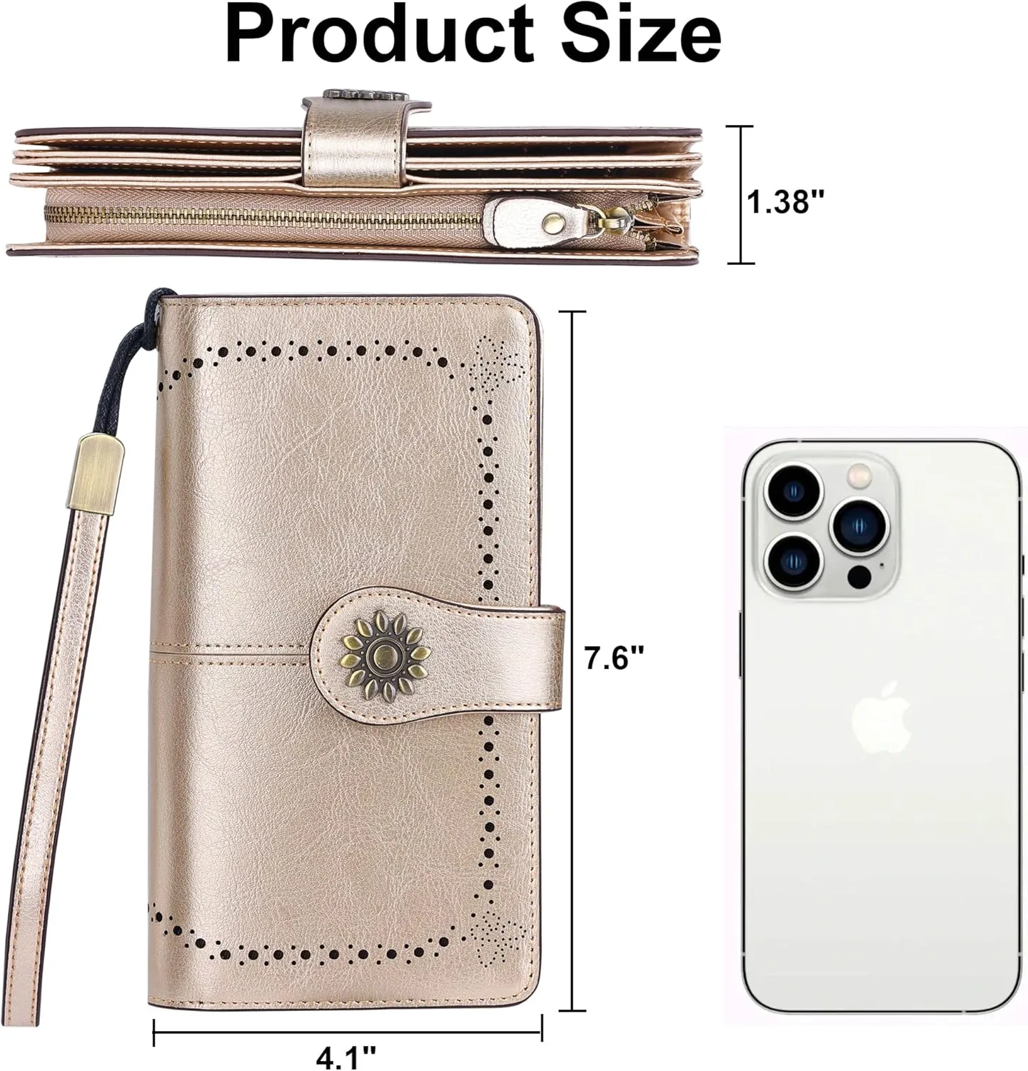 Lavemi Womens Large Capacity Genuine Leather RFID Blocking Wallets Wristlet Clutch Card Holder