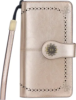 Lavemi Womens Large Capacity Genuine Leather RFID Blocking Wallets Wristlet Clutch Card Holder