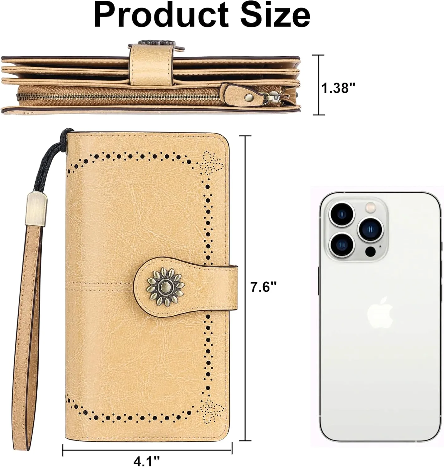 Lavemi Womens Large Capacity Genuine Leather RFID Blocking Wallets Wristlet Clutch Card Holder