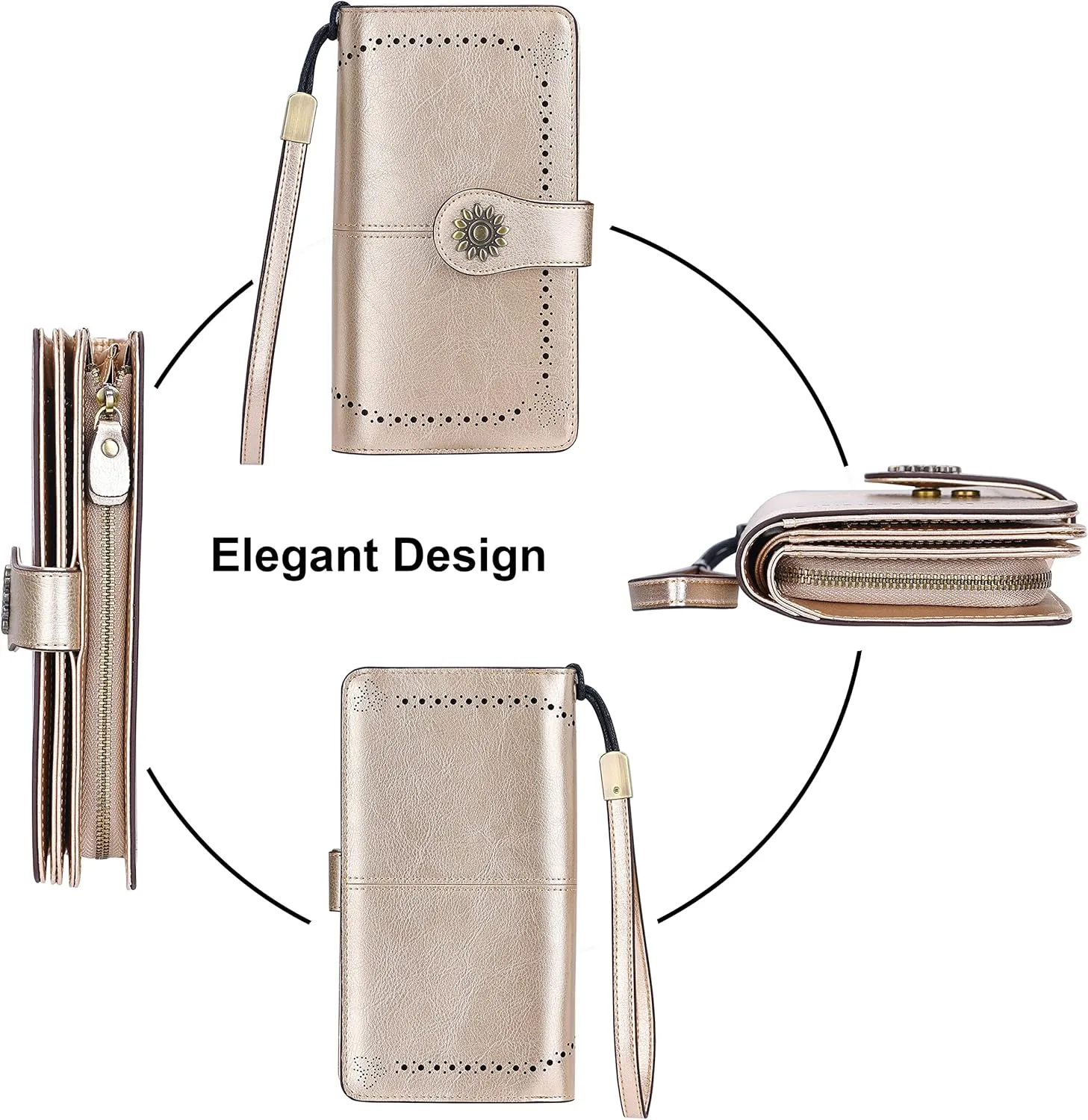 Lavemi Womens Large Capacity Genuine Leather RFID Blocking Wallets Wristlet Clutch Card Holder