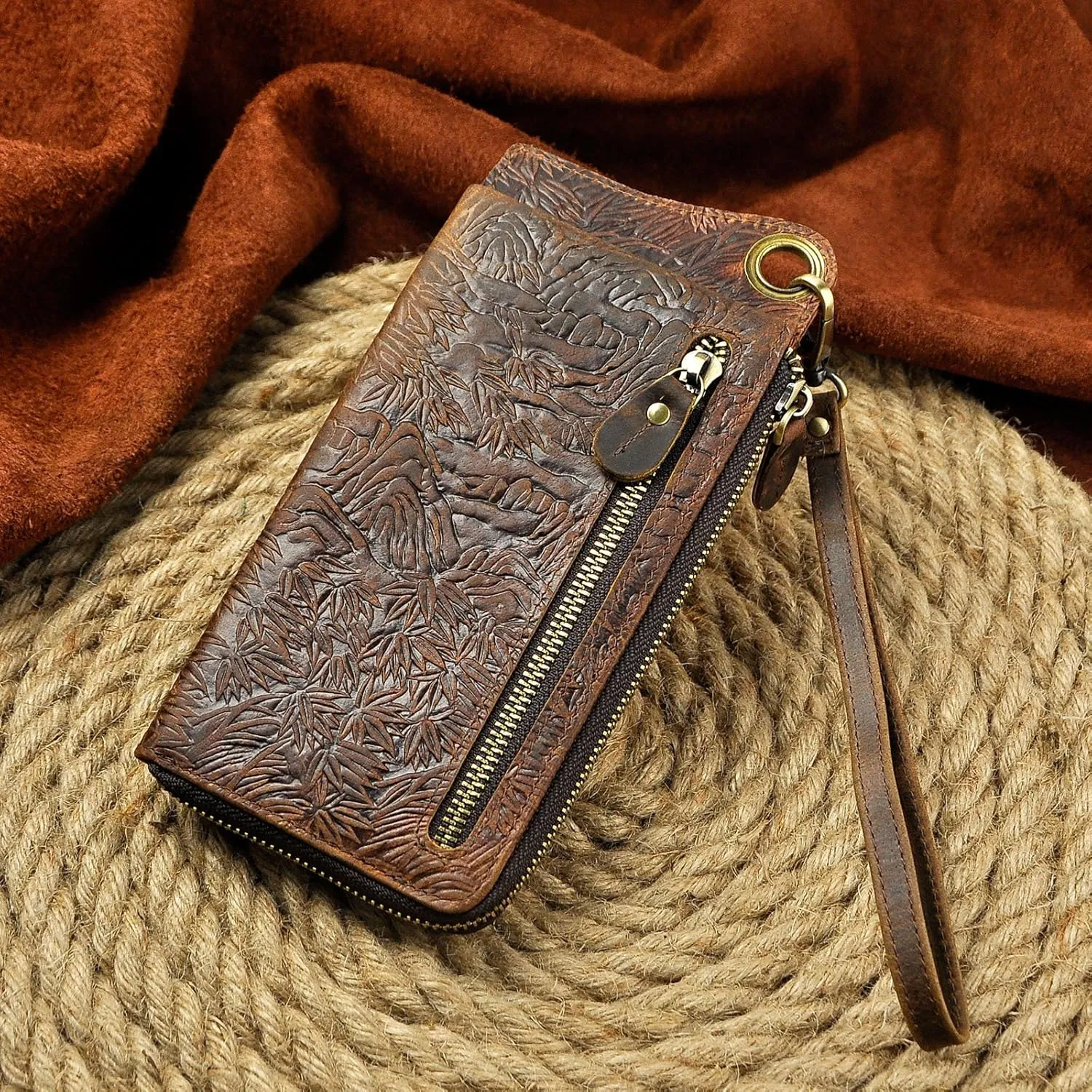Le'aokuu Mens Genuine Leather Bifold Wallet Organizer Checkbook Iron Chain