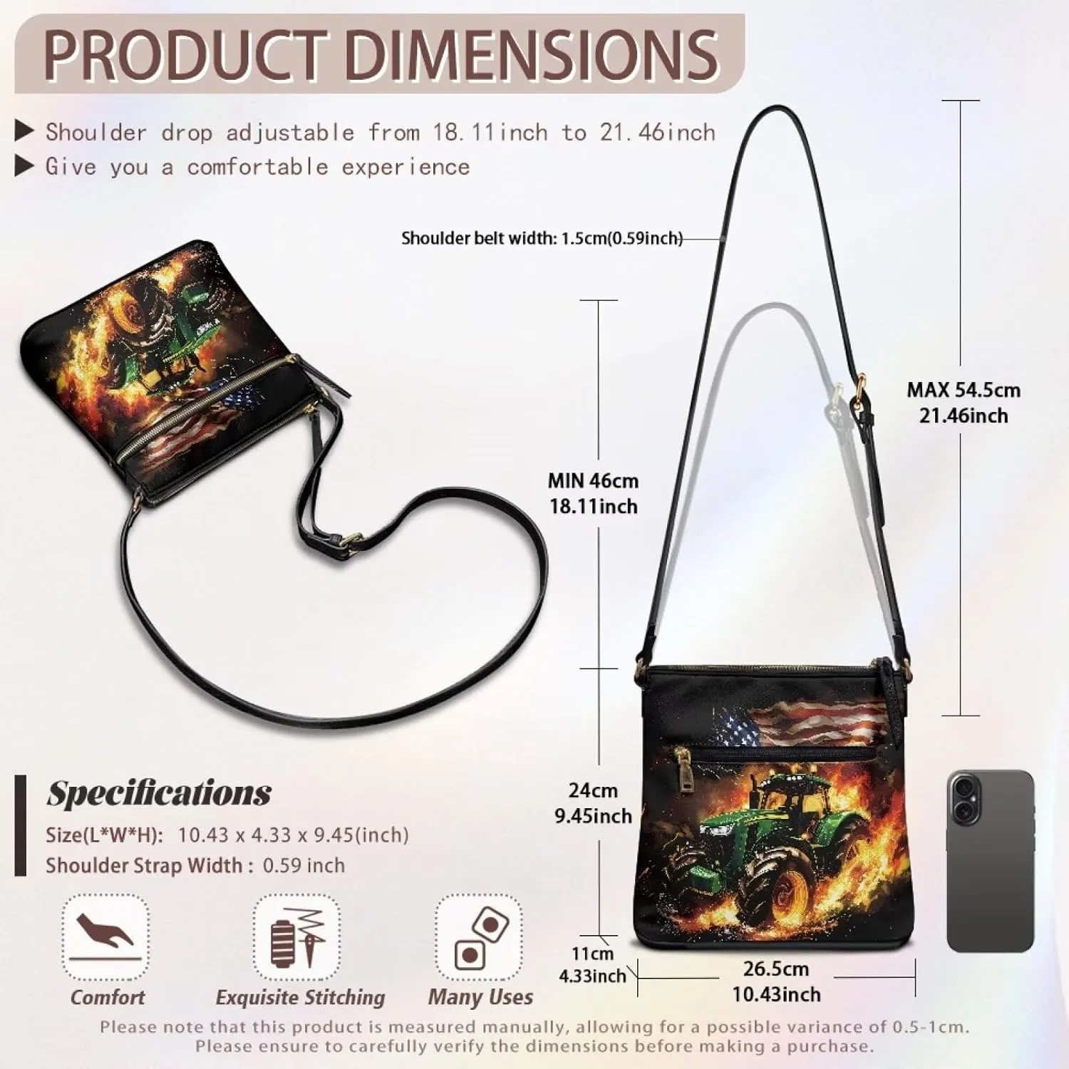 Leather Crossbody Purse for Women Satchel Handbag Purse Shoulder Bag with Adjustable Strap Multi Pockets