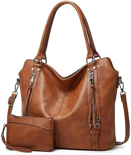 Leather Hand Bag for Women Shoulder Bags for Women with Strap and Zipper Ladies Purse. Purse and Handbag Combo