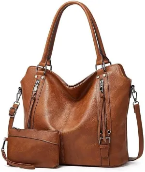Leather Hand Bag for Women Shoulder Bags for Women with Strap and Zipper Ladies Purse. Purse and Handbag Combo