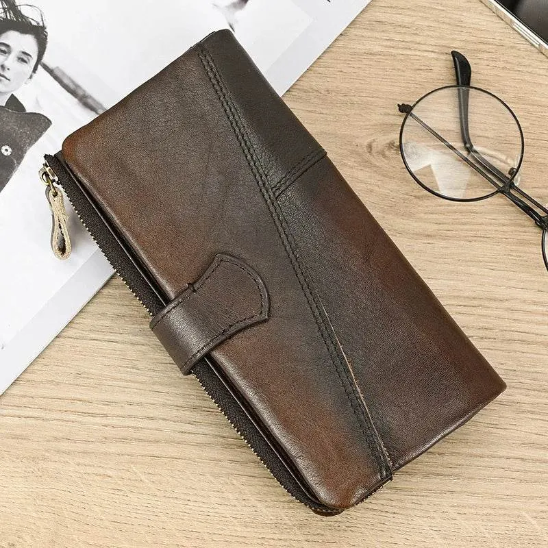 Leather Long Wallet for Men & Women Retro Style Card Purse