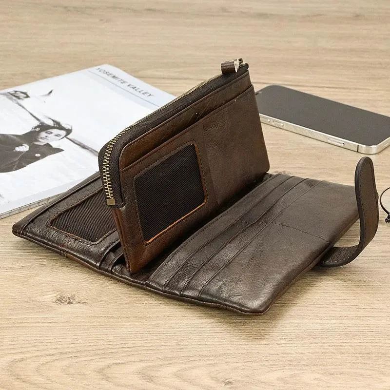 Leather Long Wallet for Men & Women Retro Style Card Purse