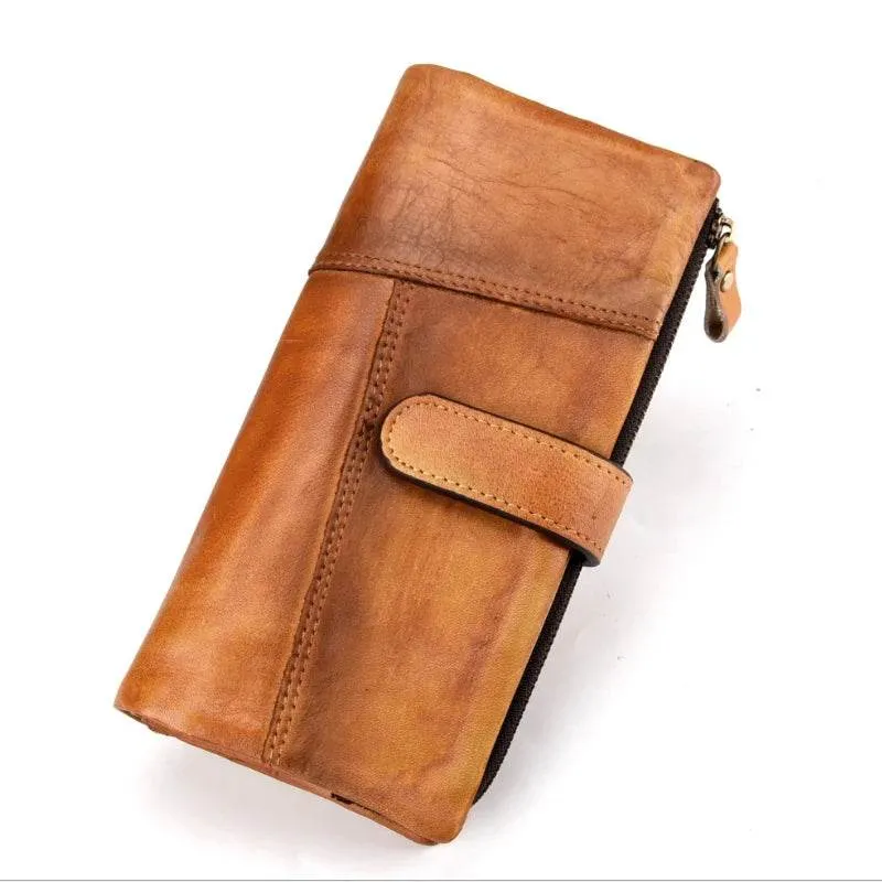 Leather Long Wallet for Men & Women Retro Style Card Purse
