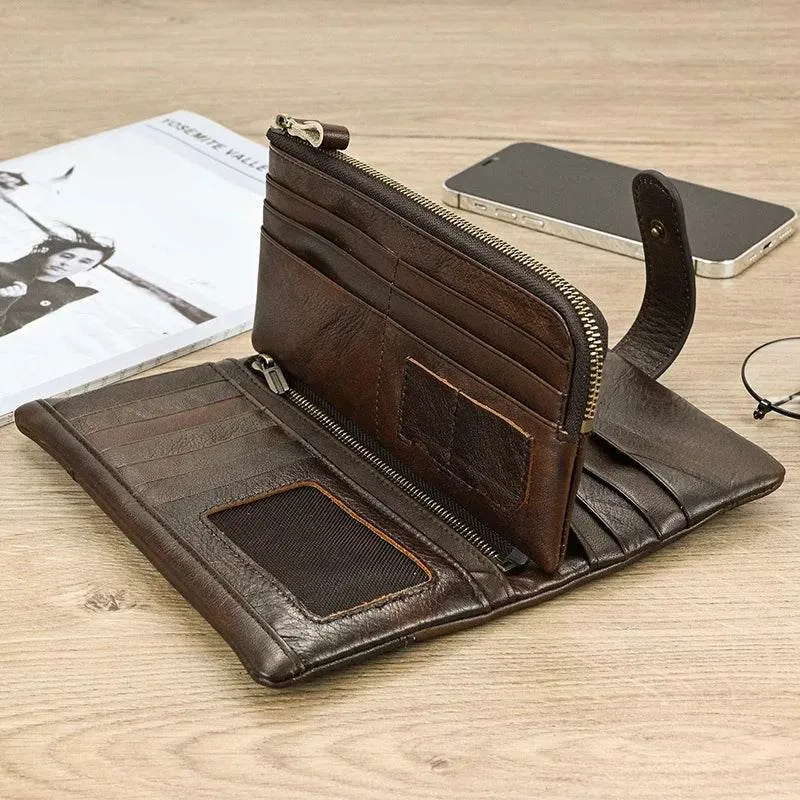 Leather Long Wallet for Men & Women Retro Style Card Purse