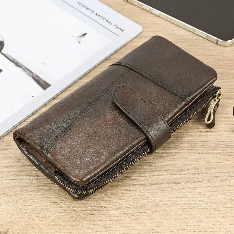 Leather Long Wallet for Men & Women Retro Style Card Purse