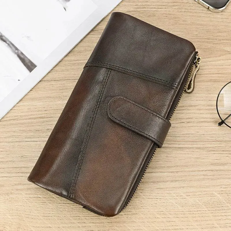 Leather Long Wallet for Men & Women Retro Style Card Purse