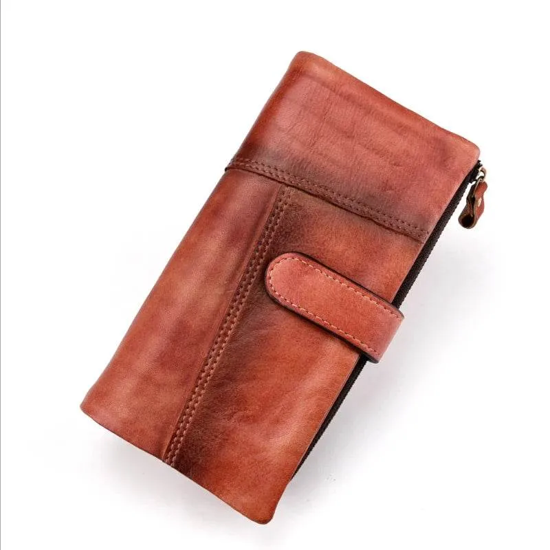 Leather Long Wallet for Men & Women Retro Style Card Purse