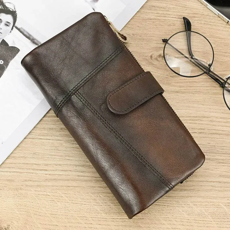 Leather Long Wallet for Men & Women Retro Style Card Purse