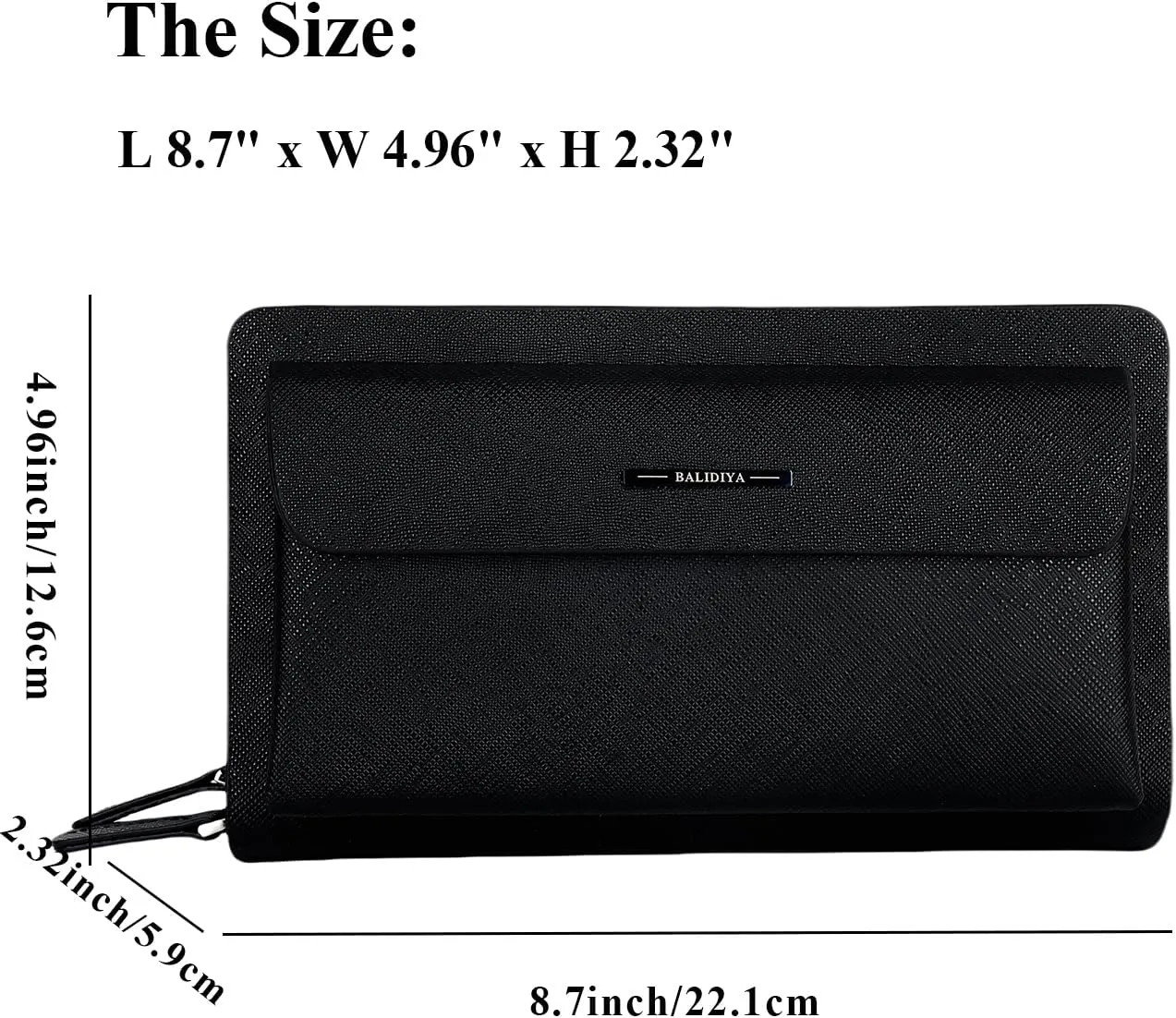 Leather Men Clutch Purse Bag Wallet Card Holder Business 2 Zipper (black)
