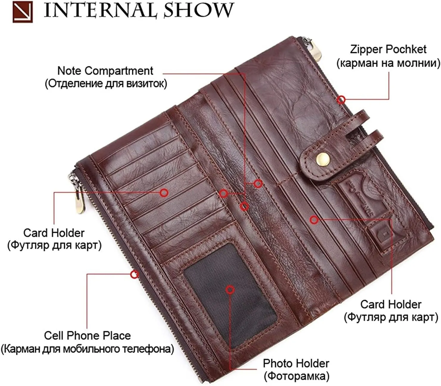 Leather Men Clutch Purse Bag,Long Bifold Wallet Zip Around Clutch Travel Purse for Dad Husband (Color : Brown, Size : 18.5 * 2.5 * 9cm)