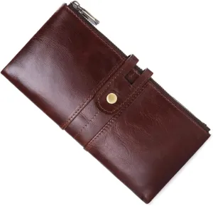 Leather Men Clutch Purse Bag,Long Bifold Wallet Zip Around Clutch Travel Purse for Dad Husband (Color : Brown, Size : 18.5 * 2.5 * 9cm)