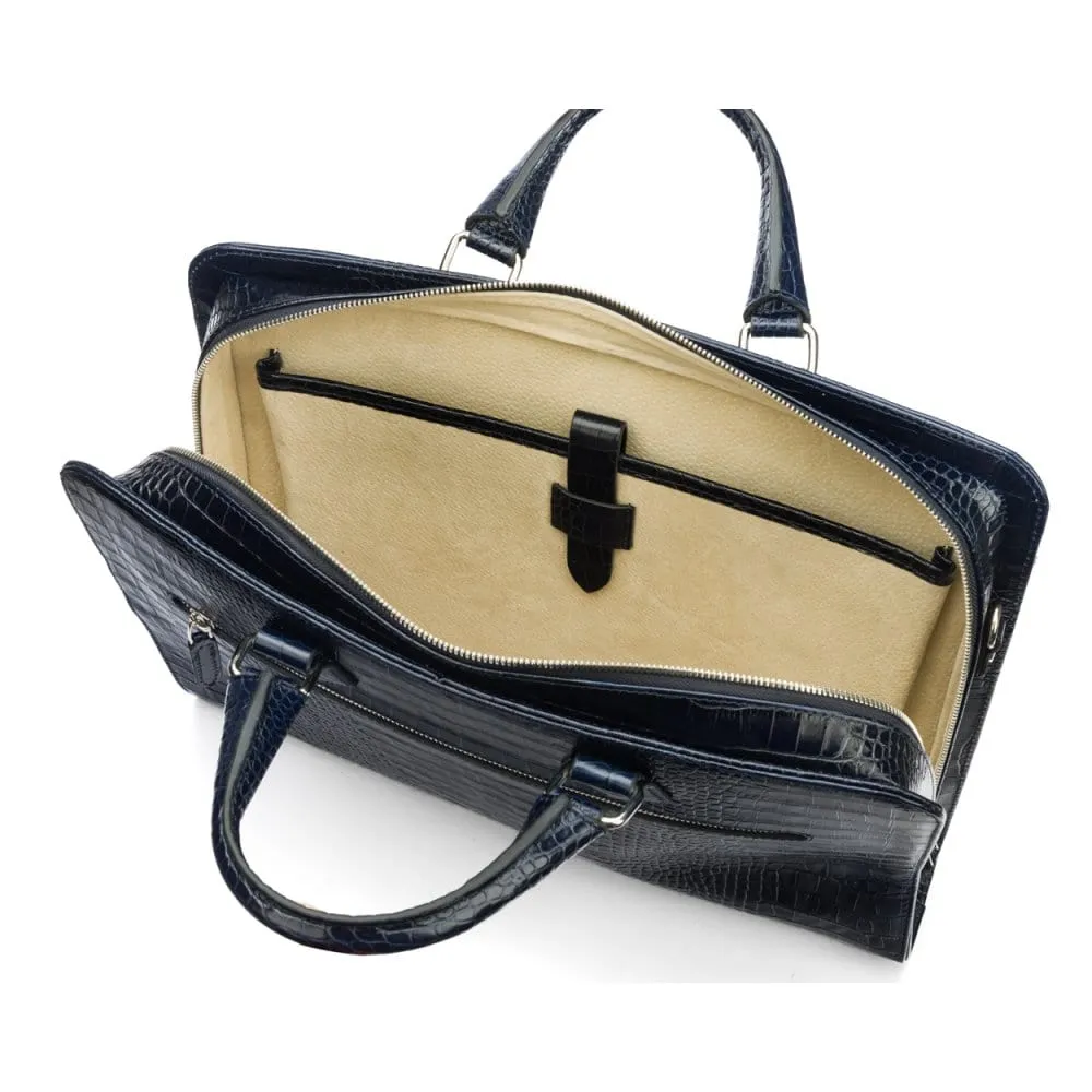 Leather Trinity 13" Laptop Briefcase - Navy Croc-Effect