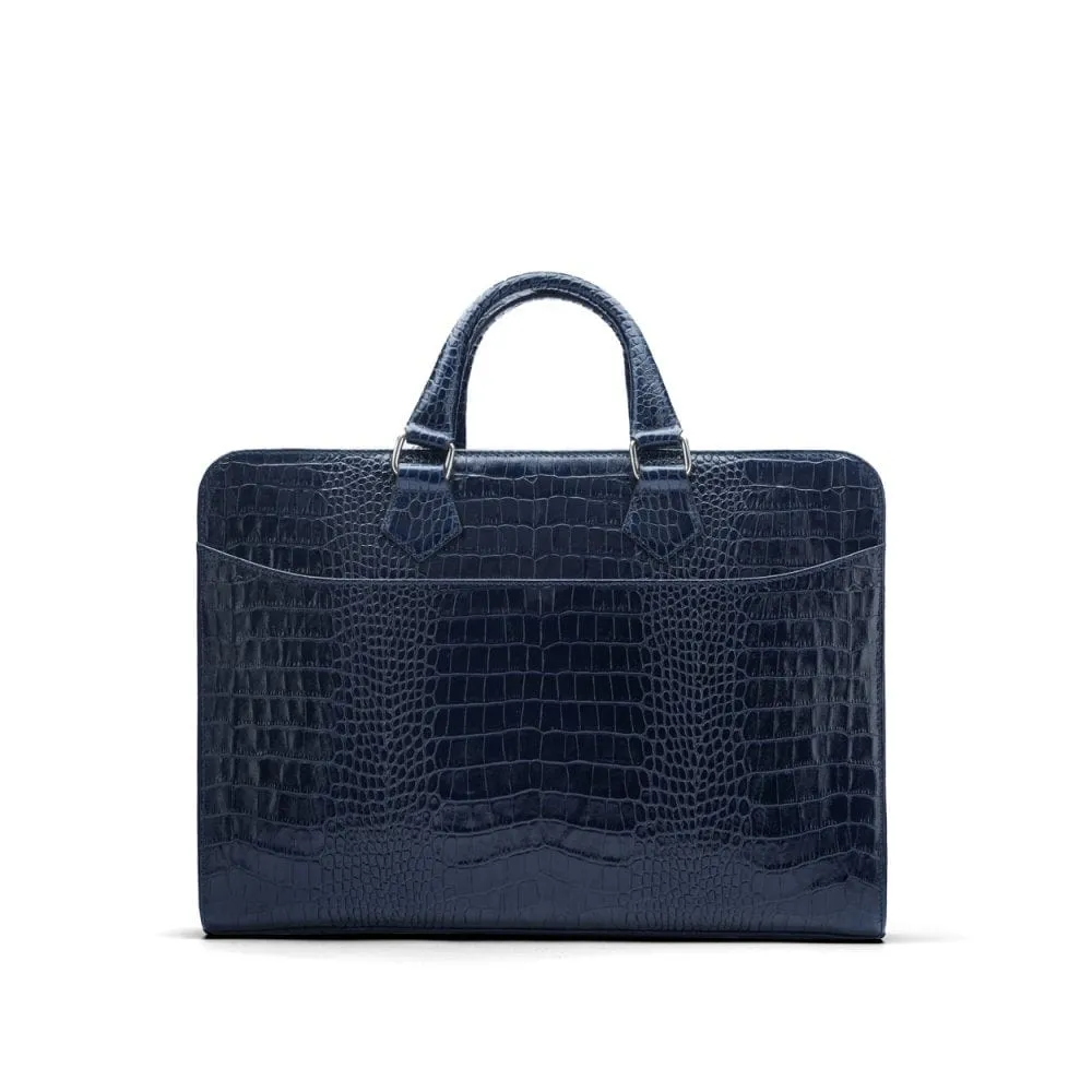 Leather Trinity 13" Laptop Briefcase - Navy Croc-Effect