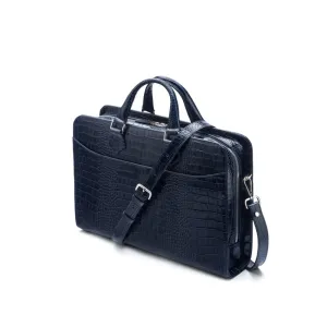 Leather Trinity 13" Laptop Briefcase - Navy Croc-Effect