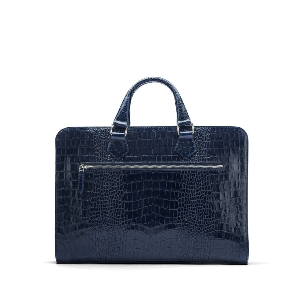 Leather Trinity 13" Laptop Briefcase - Navy Croc-Effect