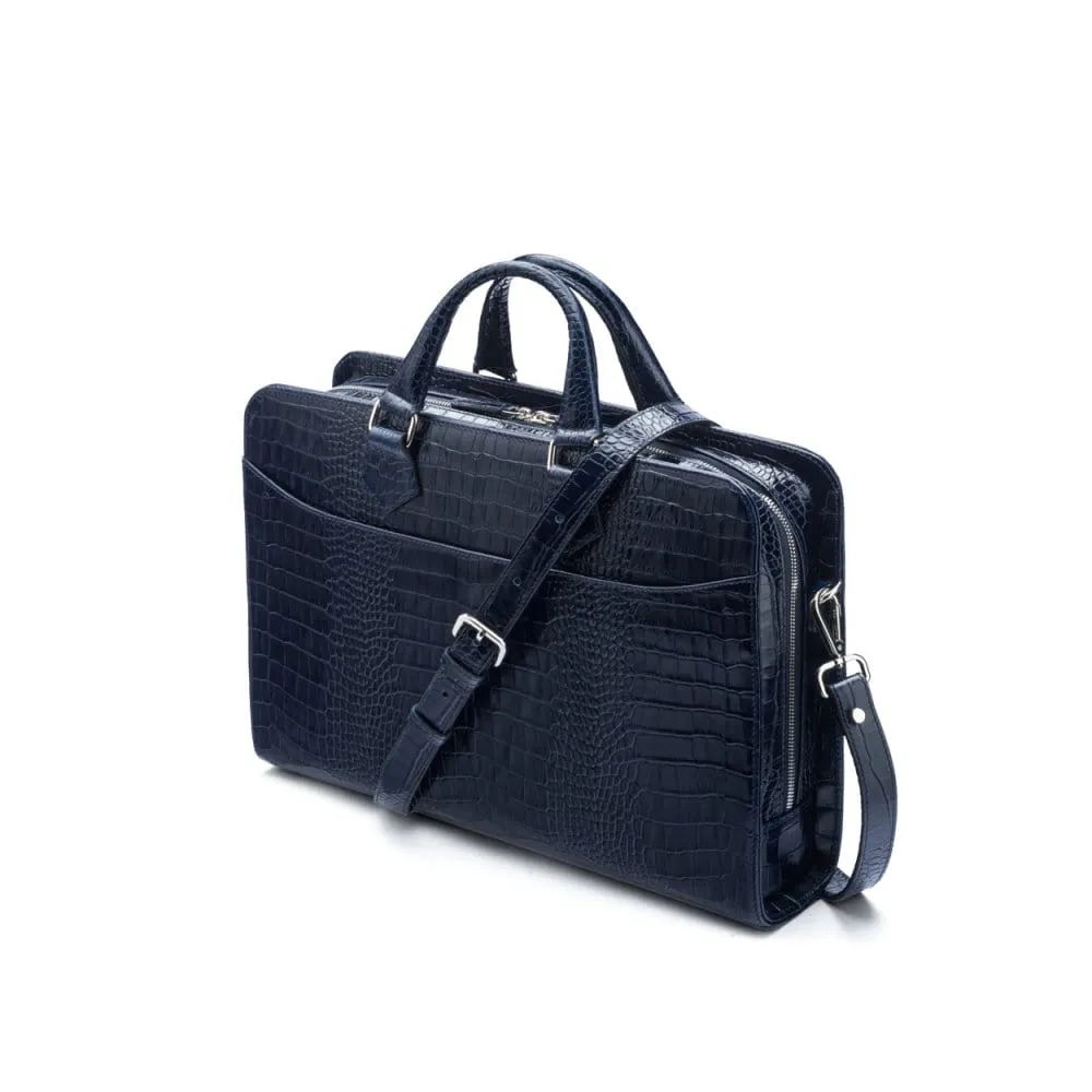 Leather Trinity 13" Laptop Briefcase - Navy Croc-Effect