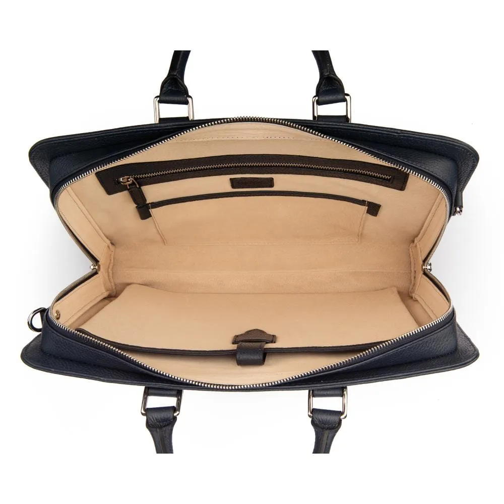 Leather Trinity 13" Laptop Briefcase - Navy