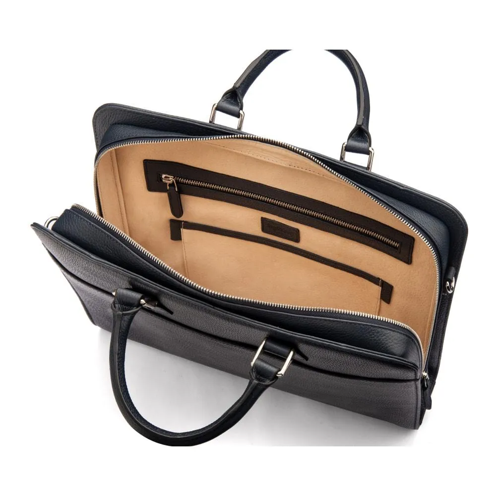 Leather Trinity 13" Laptop Briefcase - Navy