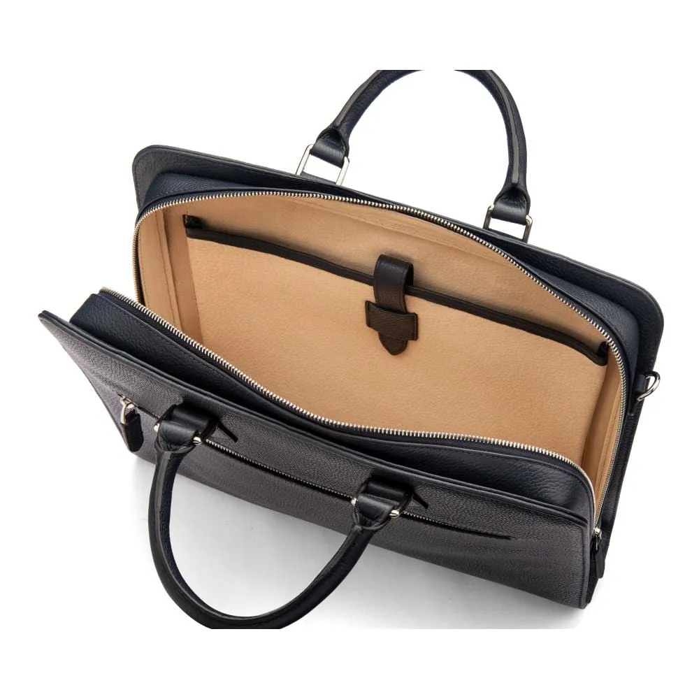 Leather Trinity 13" Laptop Briefcase - Navy