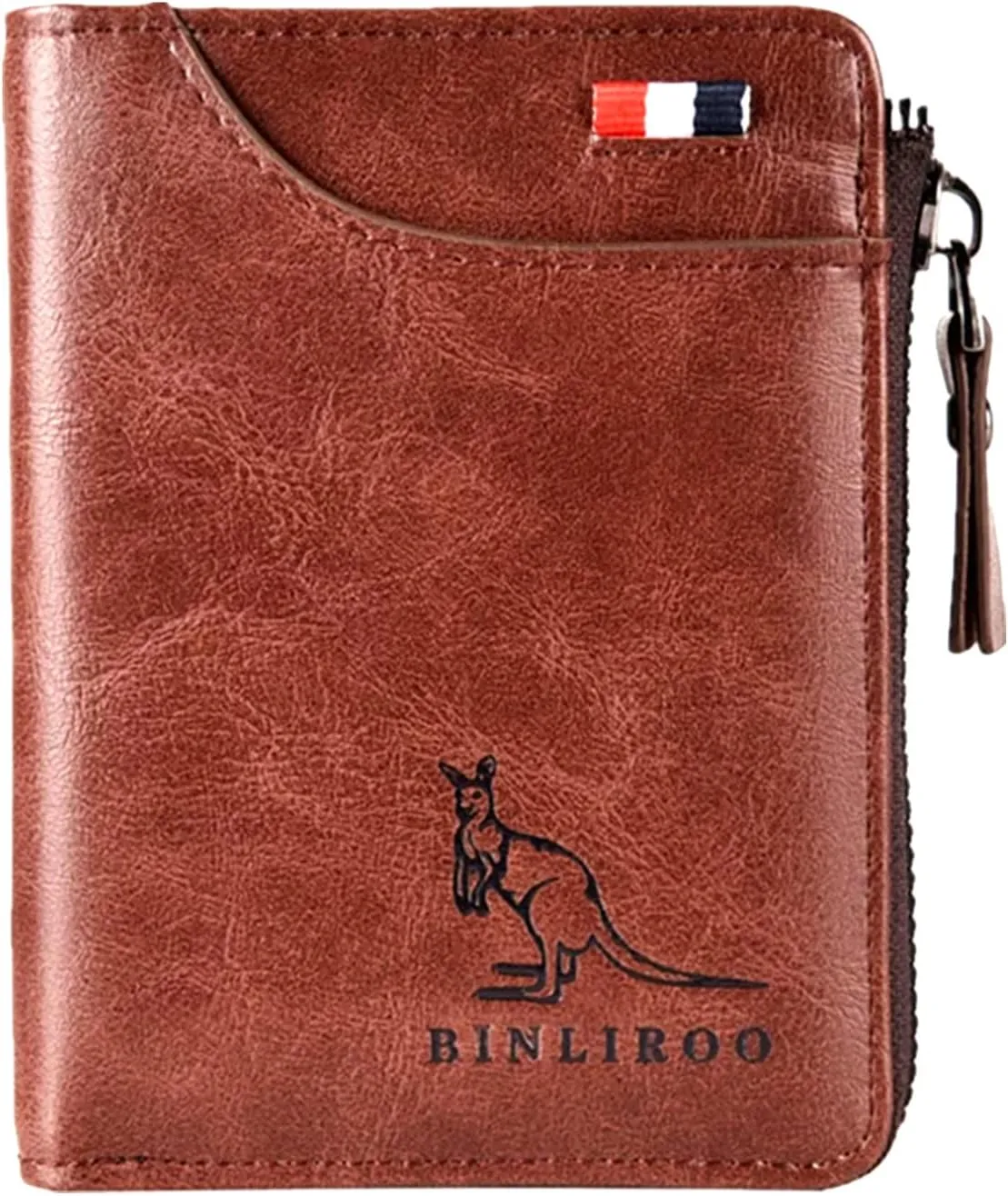 Leather Wallet for Men with Zipper, RFID Blocking Bifold Wallets with Card Holder & Money Clip Cartera Para Hombre(Brown)