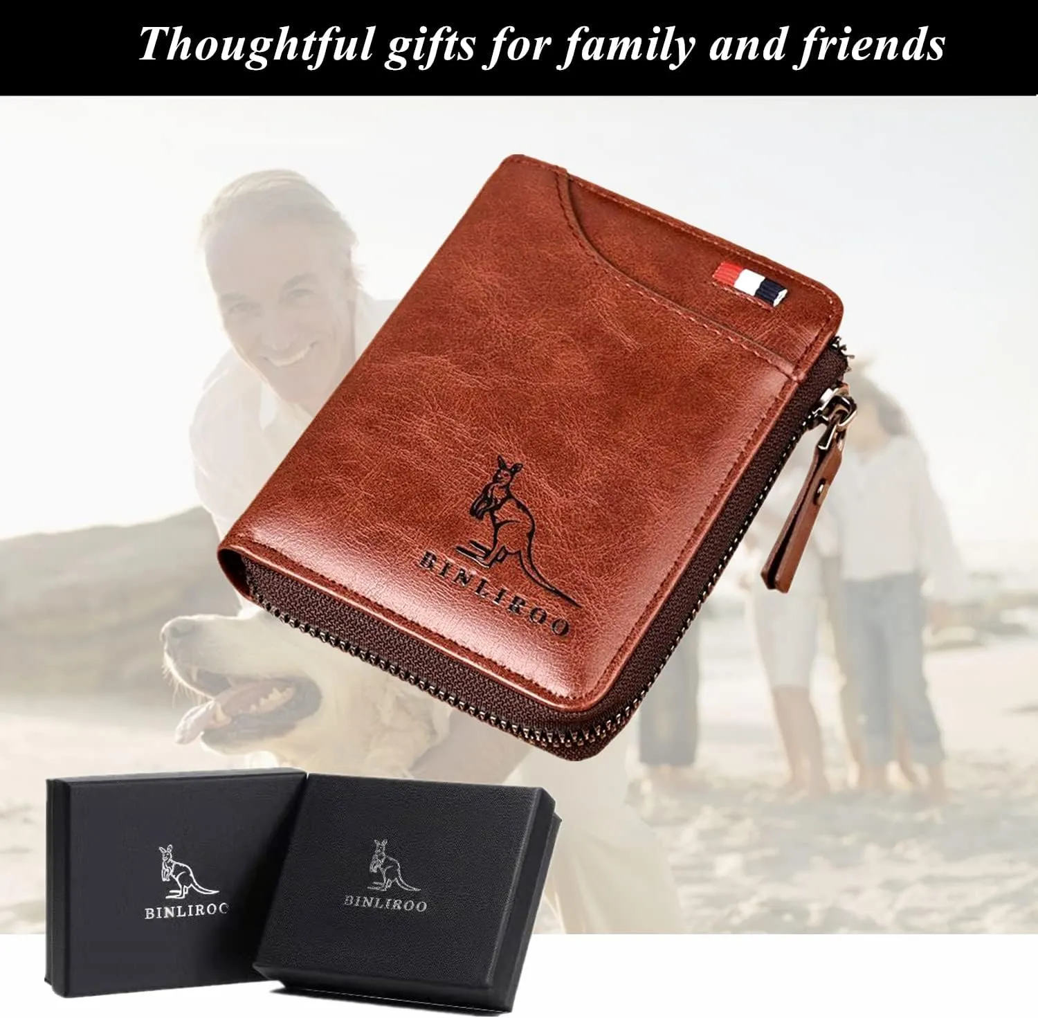 Leather Wallet for Men with Zipper, RFID Blocking Bifold Wallets with Card Holder & Money Clip Cartera Para Hombre(Brown)