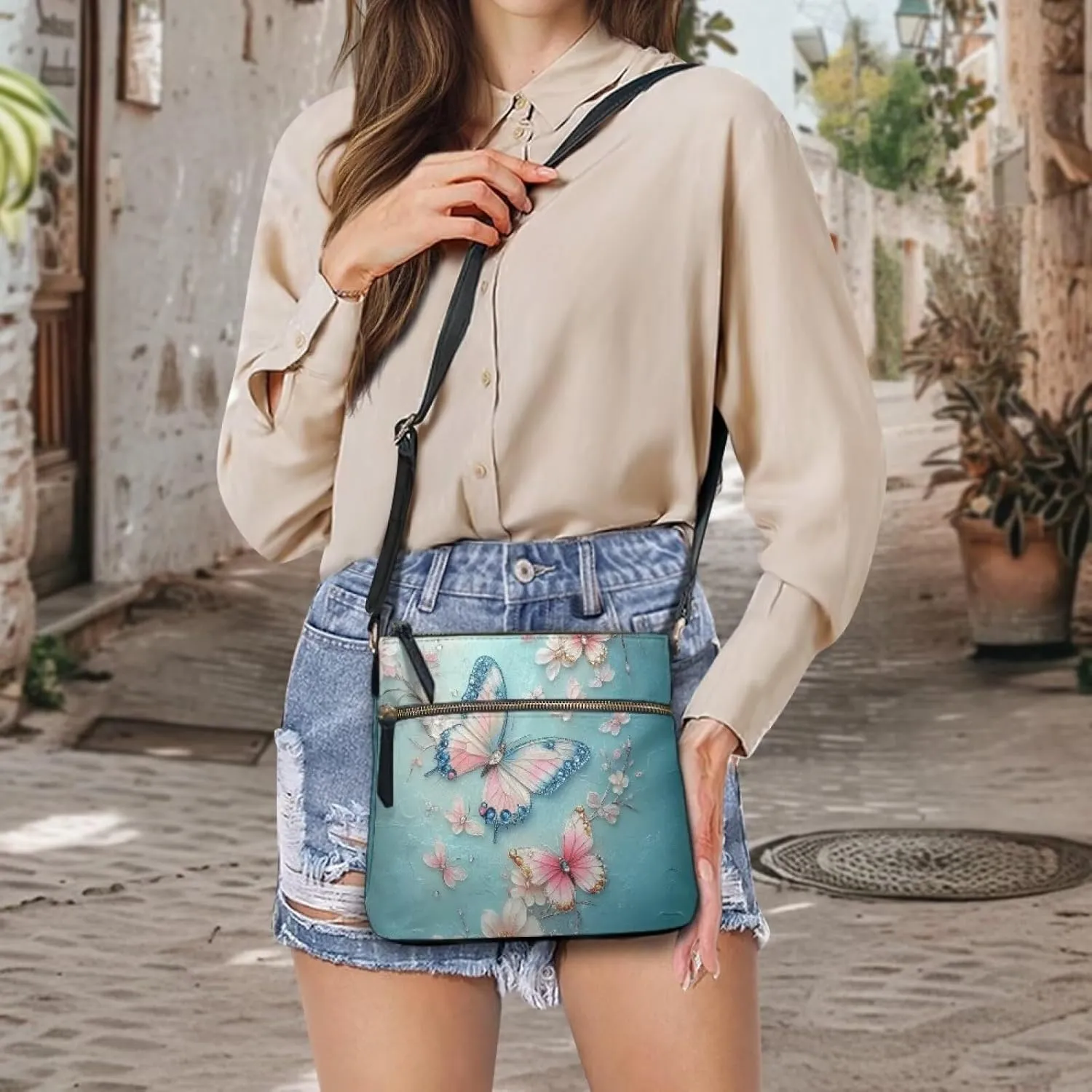 Leather Women Crossbody Hobo Bag Satchel Purse Handbag with Adjustable Shoulder Strap and Zipper Pockets