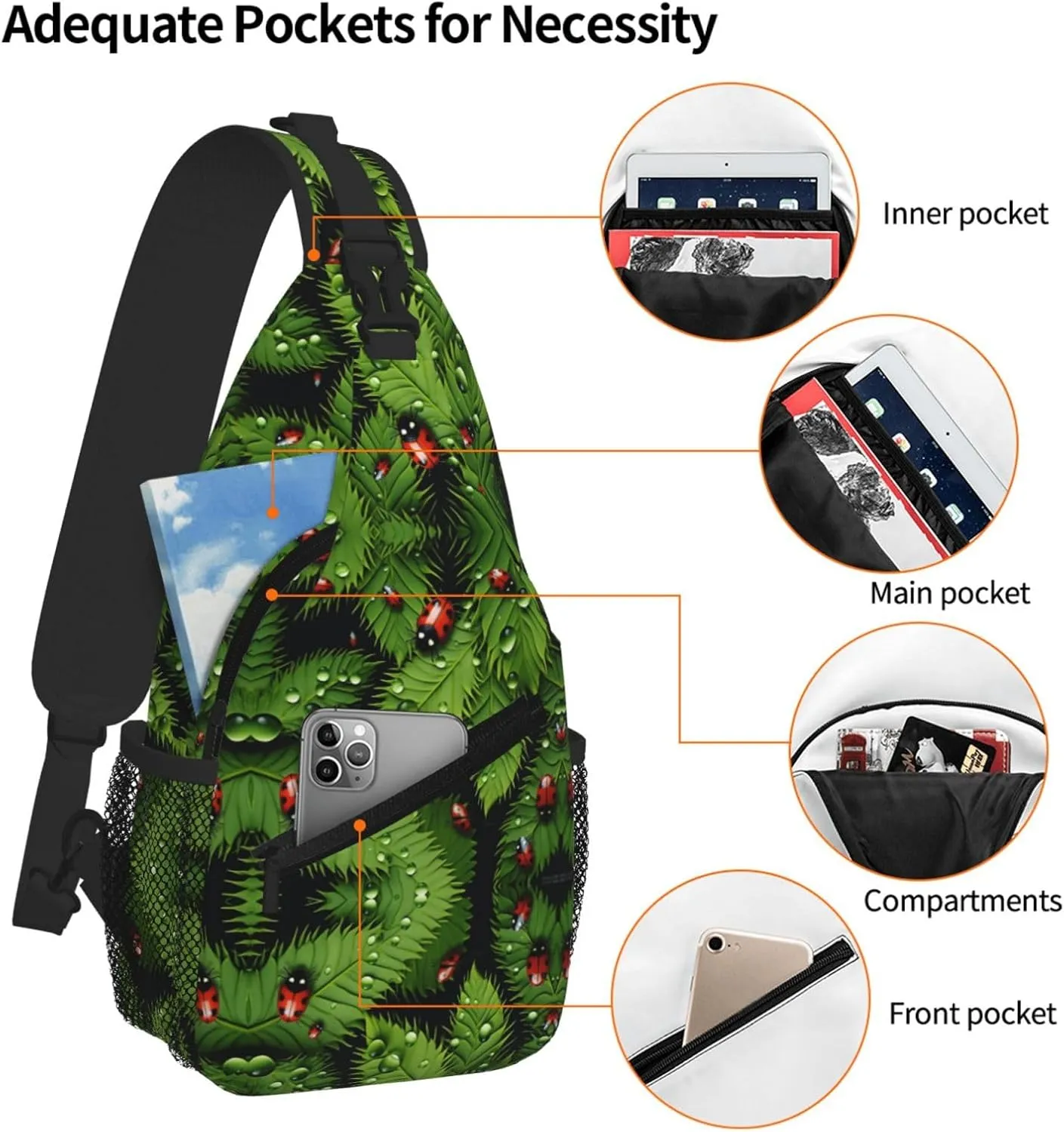 Leaves And Ladybugs Print Cross Chest Bag Diagonally For Short-Distance Travel And Daily Use