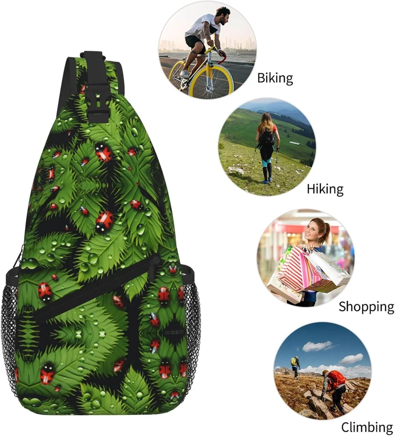 Leaves And Ladybugs Print Cross Chest Bag Diagonally For Short-Distance Travel And Daily Use