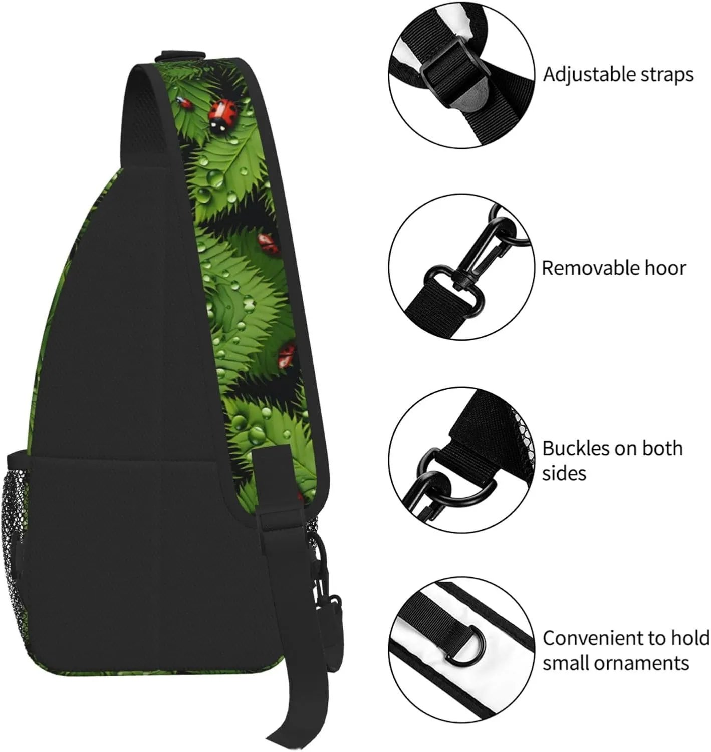 Leaves And Ladybugs Print Cross Chest Bag Diagonally For Short-Distance Travel And Daily Use