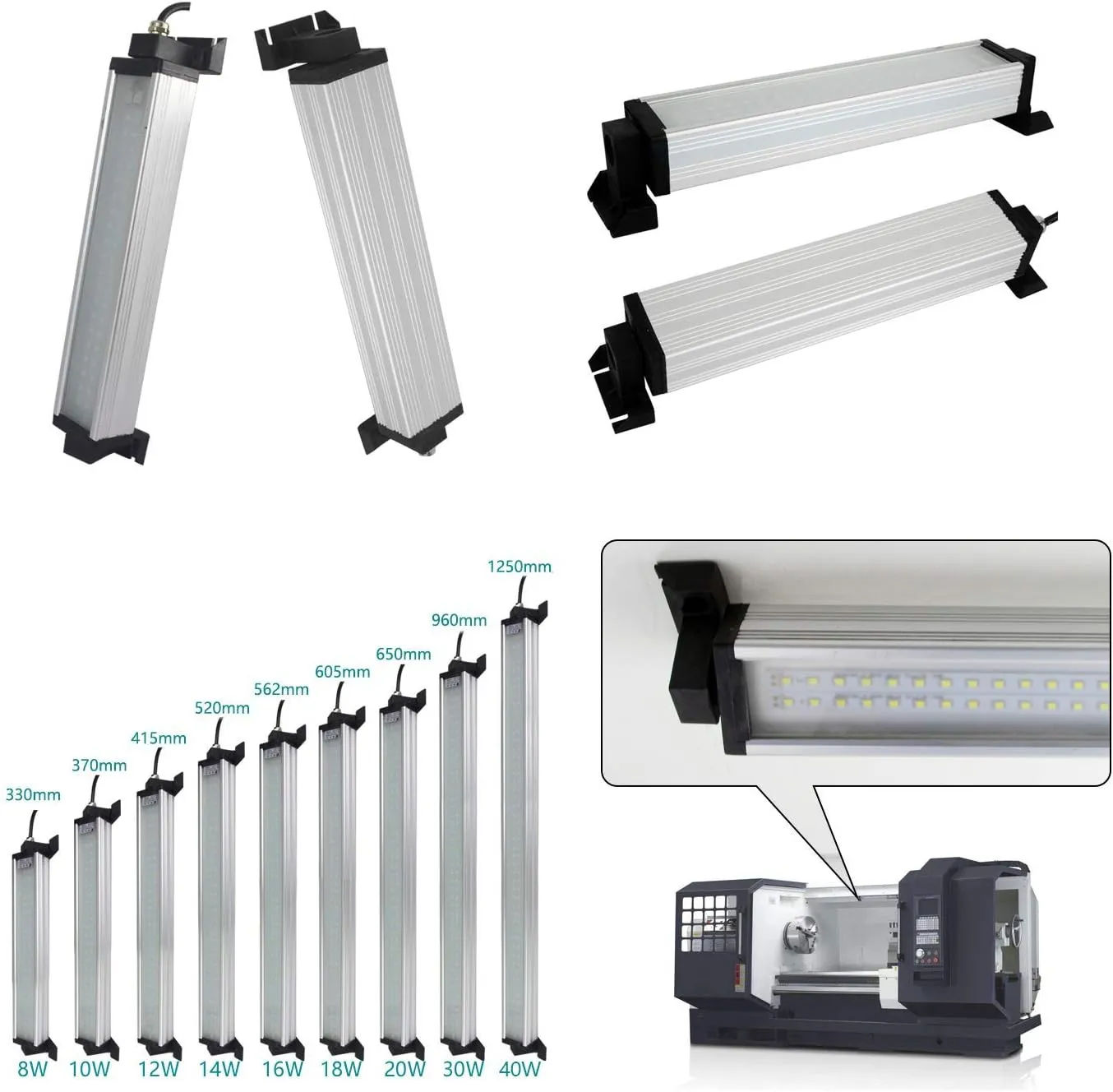 Led Industrial Machine Tube Light, IP66 Waterproof Explosionproof Work Lamp 16.3" 12W for CNC Internal, 110V to 220V Universal